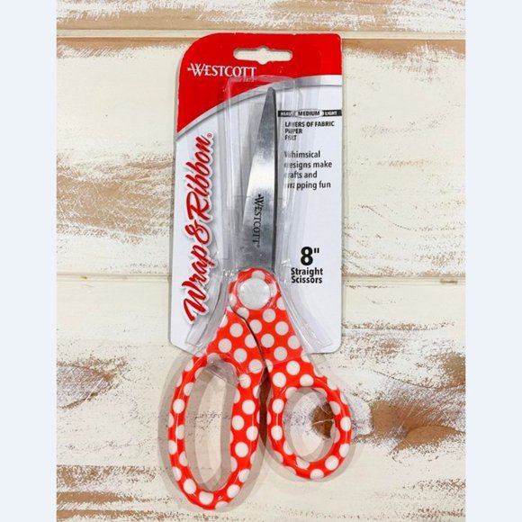 5/$20 NEW Westcott Titanium Straight 8" Orange Dot Scissors - Picture 1 of 4